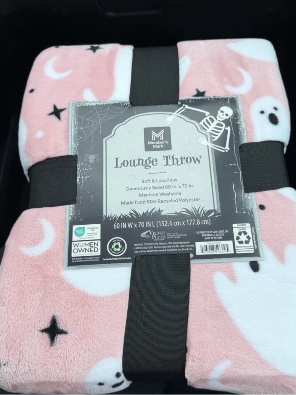 Member's Mark Oversized Pink Halloween Ghost Velvet Soft Throw Luxury 70”x 60”